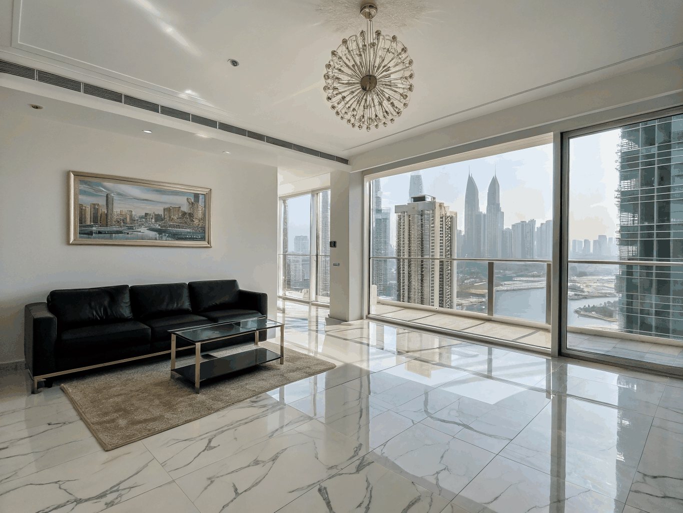 A bright, clean, and welcoming living space in a Dubai apartment