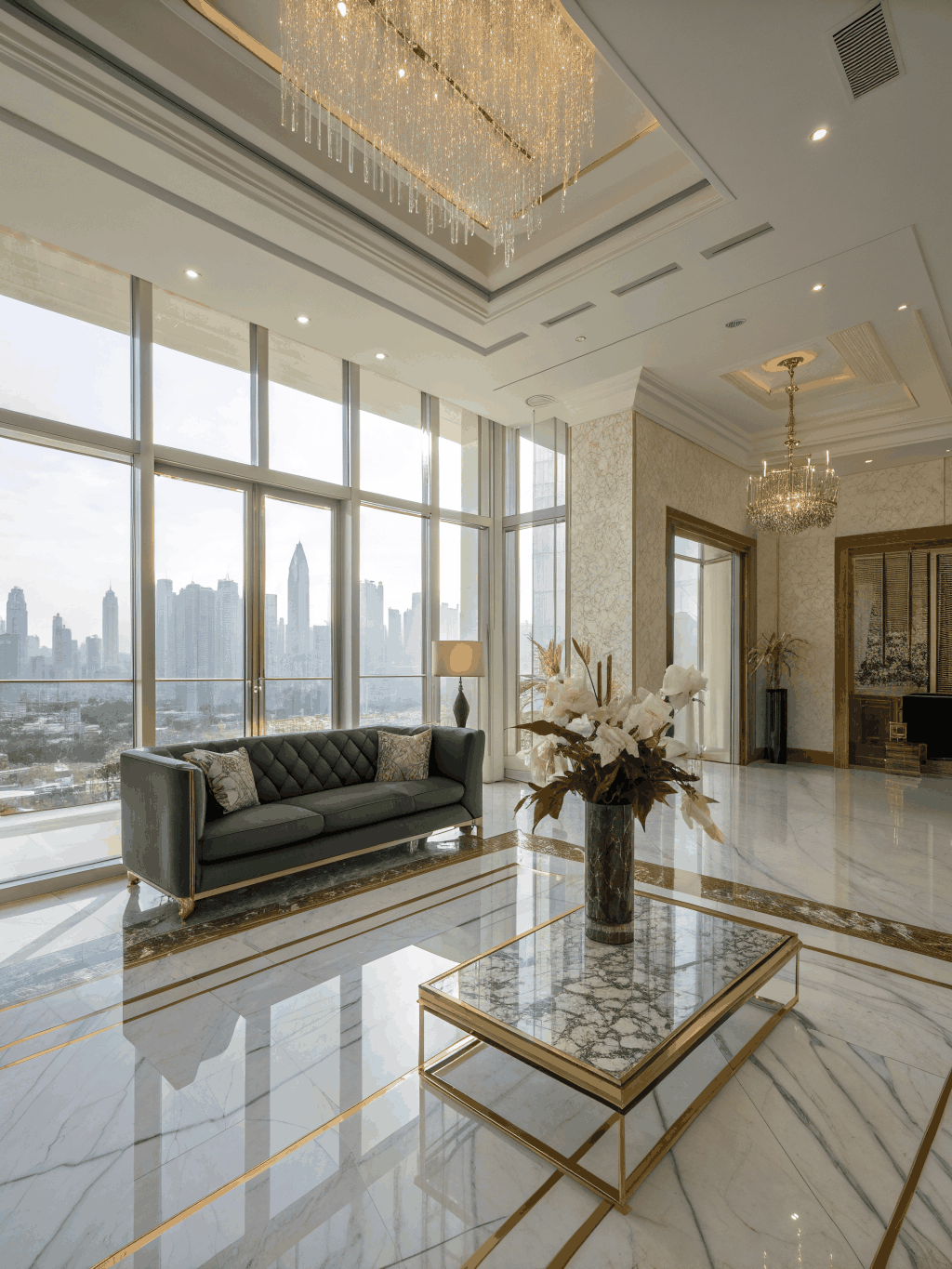 A sparkling clean living room in a Dubai villa