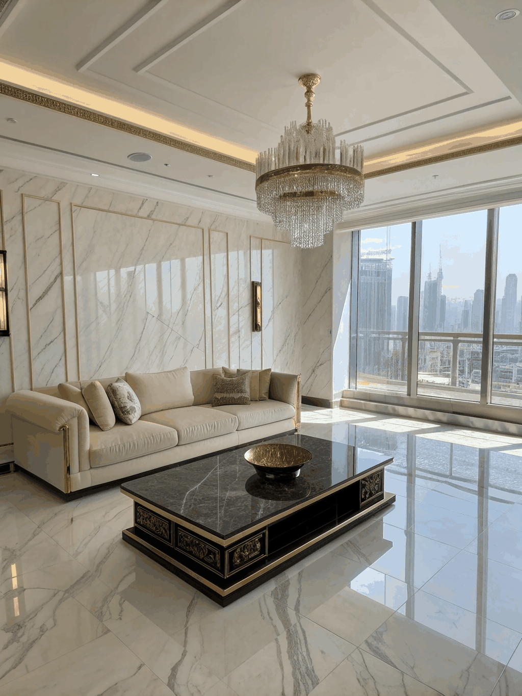 Sparkling clean luxury villa living room in Dubai